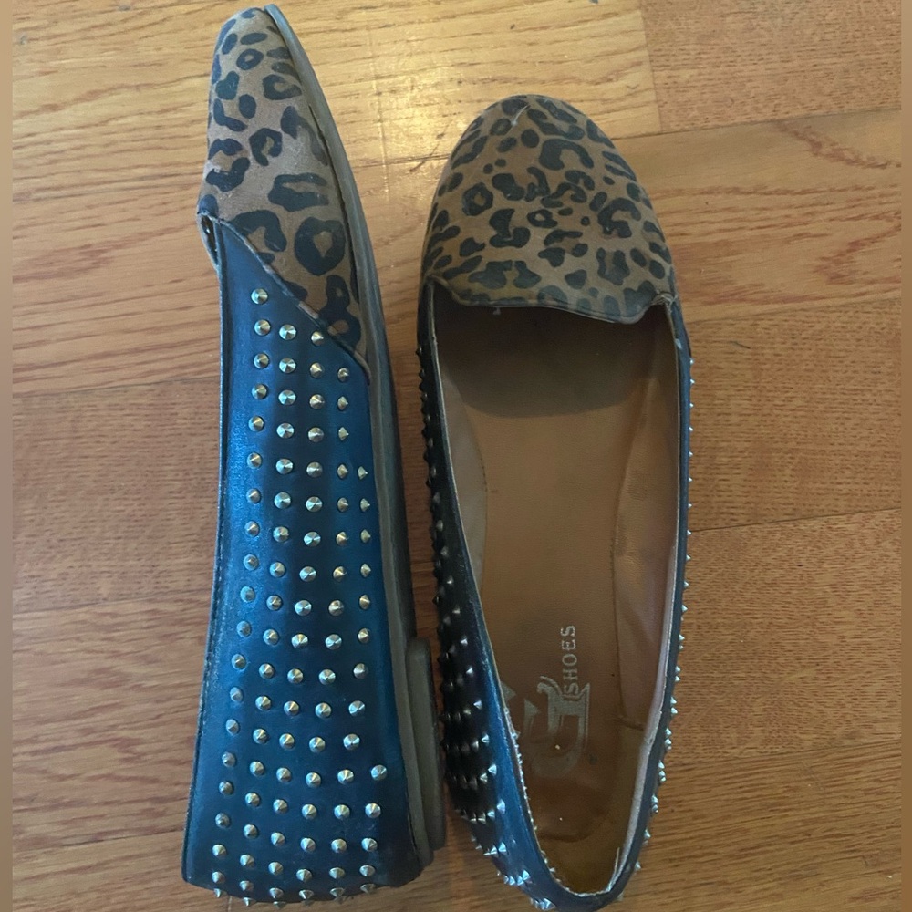 GC Shoes Leopard & Black Flats with Studs